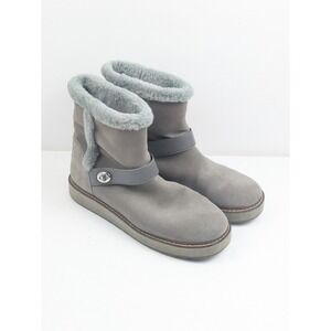 Coach Women's 10B Grey Suede Shearling Ankle Boots Winter Warm‎ Fur Lined